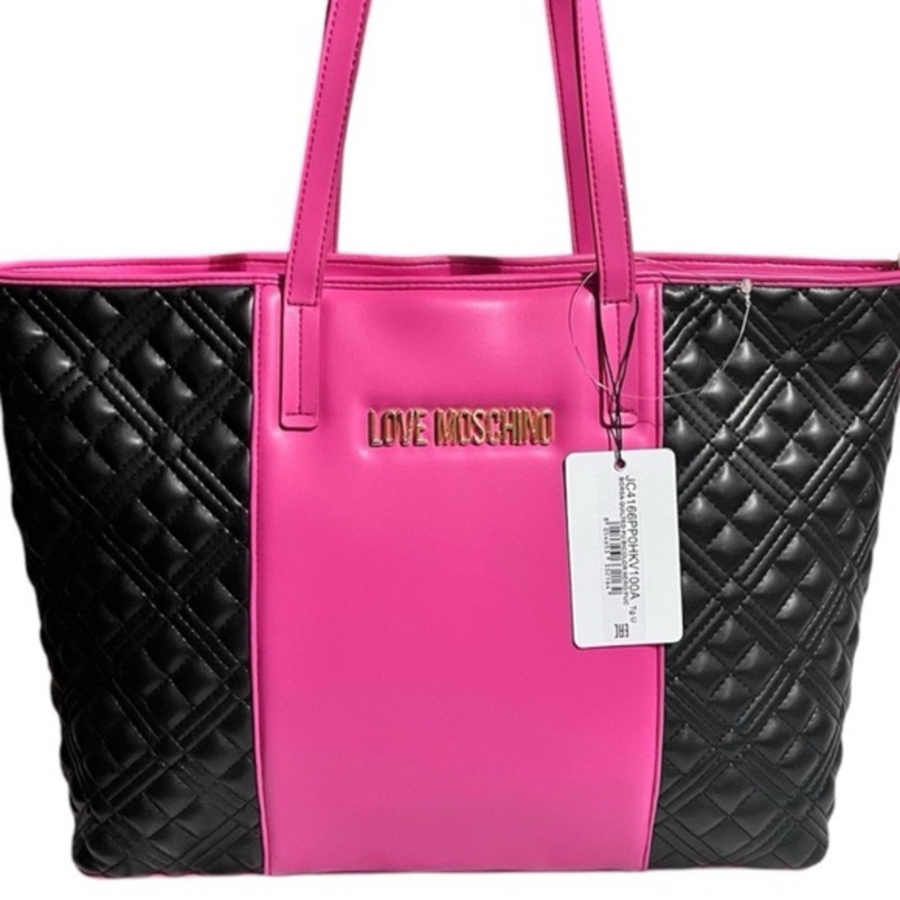 Love Moschino Pink and Black Quilted Tote